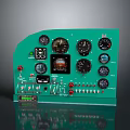 Vintage Green Control Panel With Multiple Gauges Buttons And Switches