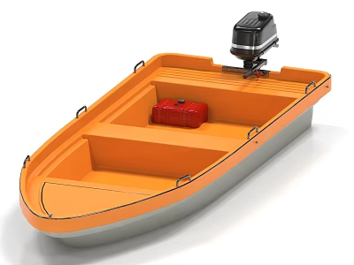 Orange Small Boat With Black Outboard Motor And Red Fuel Tank 3d model