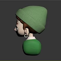 Cute 3D Cartoon Child Character With Green Knit Hat Brown Hair And Green Outfit