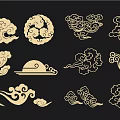 Chinese Traditional Golden Cloud Moon Pattern Artistic Decorative Wall Ornaments 3d model