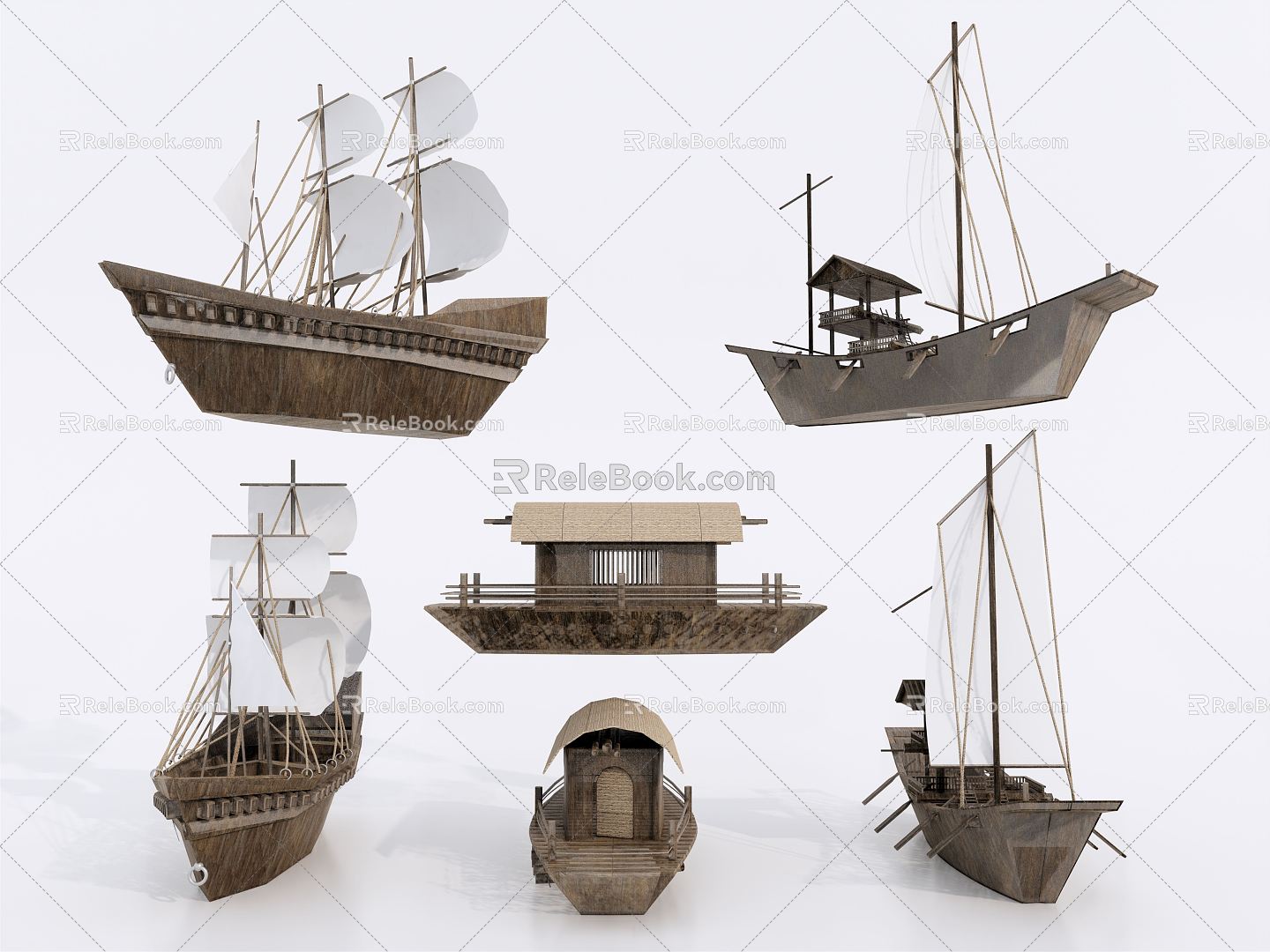 Chinese boat, wooden boat, sailing boat 3d model