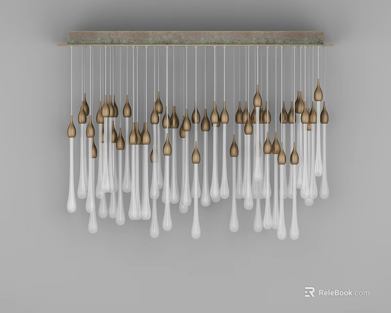 Modern Chandelier Design With Glass Water Drop Pendants And Golden Accents 3d model 