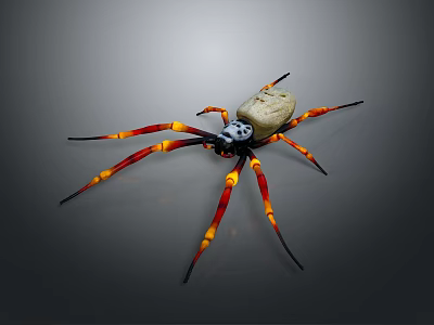 Unique Spider With White Body Skull Pattern And Red Yellow Striped Legs On Black Background 3d model