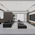 Modern Living Dining Room Interior With Black Sofa Marble Coffee Table And Large Windows 3d model