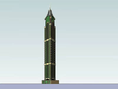 Modern Tall Office Building with Green Exterior Glass Windows and Decorative Spire 3d model
