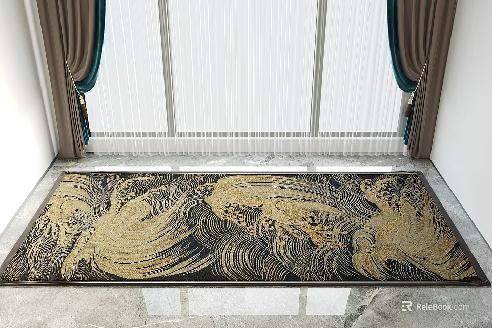 Artistic Square Carpet In Room With Large Windows 3d model