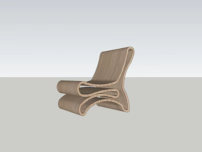 Modern Wooden Lounge Chair With Curved Structure And Minimalist Design 3d model