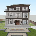 Two Story Modern Detached Villa With Large Glass Windows Front Porch And Lawn