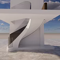 Elegant Spiral Staircase With White Structure Glass Railing And Marble Floor Under Blue Sky