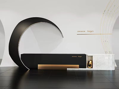 Elegant Modern Reception Desk With Black Curved Design Marble Top And Gold Accents 3d model