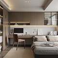 Modern Tatami Bedroom Interior Design With Desk Computer And Wooden Bookshelves