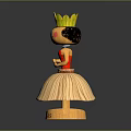 Wooden Animal Doll With Green Crown Smiling Face And Grass Skirt On Base Marked ADDA 1939