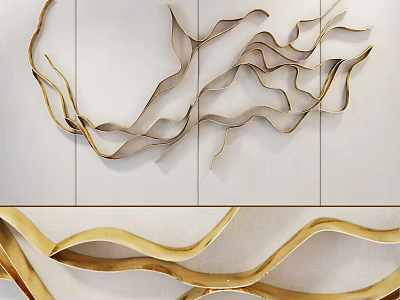 Elegant Gold Wavy Metal Wall Decor For Modern Living Room Interior Design 3d model