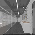 Modern Public Office Space Featuring Worktable Chairs Whiteboard Charts Large Windows City View and Greenery