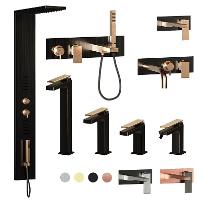 Modern Home Faucets With Brushed Gold Handles And Matte Black Bodies Various Styles 3d model
