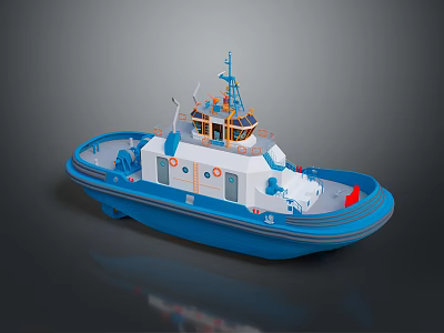 Blue and White Tugboat Model With Detailed Wheelhouse And Deck Equipment 3d model