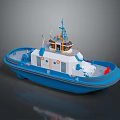 Blue and White Tugboat Model With Detailed Wheelhouse And Deck Equipment