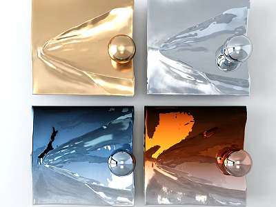 Metallic Square Wall Decor With Gold Silver Blue Orange Panels And Sphere Accents 3d model