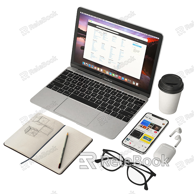 Modern Laptop Glasses Mobile Phone model