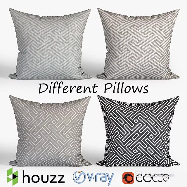 Decorative Modern Pillows With Intricate Geometric Patterns In Various Colors 3d model 