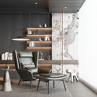 minotti Leisure Chair Single Chair Sofa Chair Side Several-layer Board Storage Rack Steel Wire Lamp 3d model