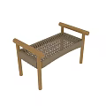 Natural Wooden Stools With Woven Seat And Armrest Design For Minimalist Spaces