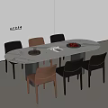 Modern Minimalist Oval Marble Dining Table with Black and Brown Chairs Set