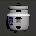 White Electric Rice Cooker With Silver Lid And Black Handles For Household Use