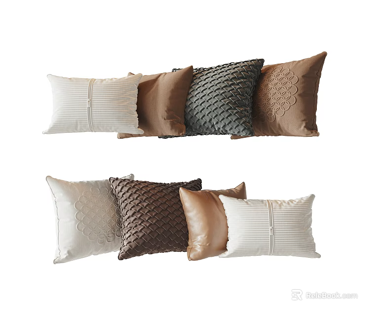 Modern Textured Throw Pillows in Beige Brown Gray with Woven Patterns and Minimalist Design 3d model 