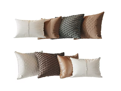 Modern Textured Throw Pillows in Beige Brown Gray with Woven Patterns and Minimalist Design 3d model