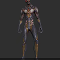 Sci Fi Humanoid Creature Character Featuring Red Glowing Lines Skeleton Face And Muscular Build 3d model
