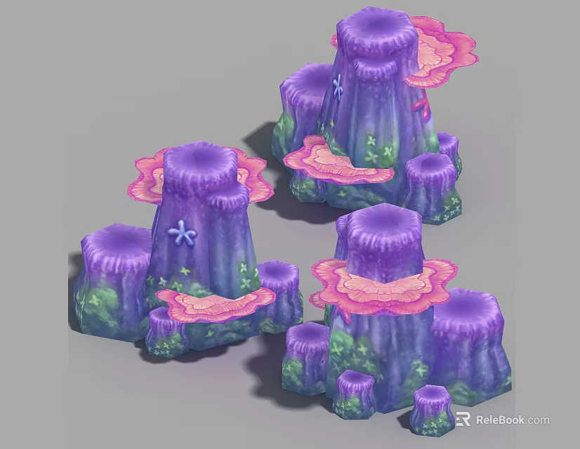 Vibrant Aquarium Decorations Featuring Purple Pink Coral Structures And Green Accents 3d model 