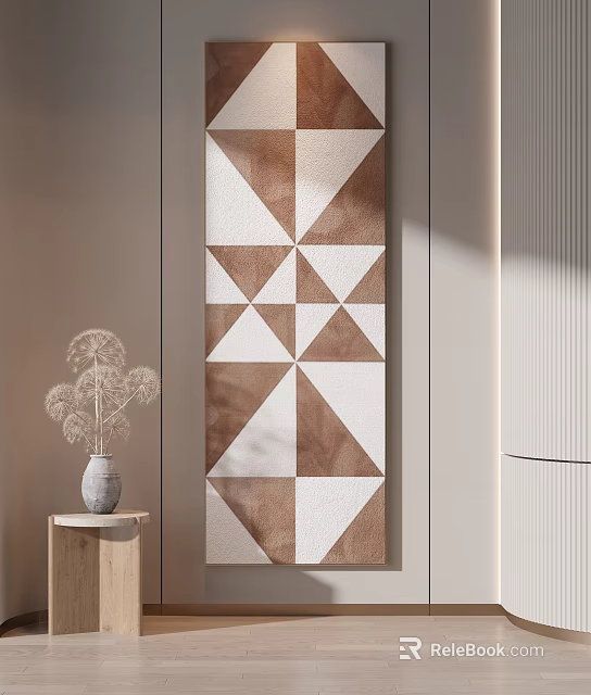 Modern Interior With Geometric Wall Art Dried Flower Vase And Side Table 3d model