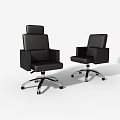 Two Black Leather Office Chairs with High Backrest Armrests and Swivel Wheels