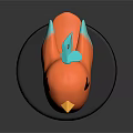 Cute Orange Bird Figurine With Yellow Beak Black Eyes Blue Wings On Black Base