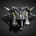 Sci-Fi Spaceship 3D Model Featuring Metallic Gray Body Yellow Accent Lines And Complex Structure