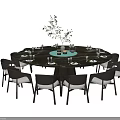 Modern Round Dining Table Set With Marble Top Gray Chairs Tableware And Green Plant 3d model