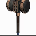 Ornate War Hammer With Circular Heads Intricate Design Bronze Accents Wooden Handle And Blue Tip