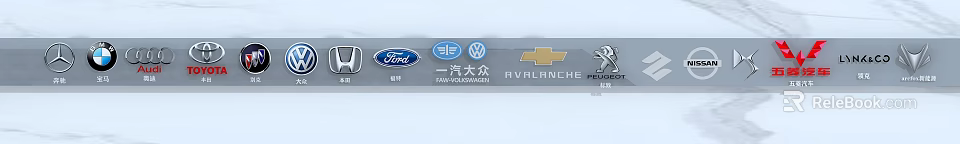 Automotive Brand Logos Featuring Ford FAW Volkswagen and Chevrolet Emblems in Horizontal Row 3d model 
