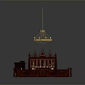Church Interior With Wooden Pews Golden Chandeliers And Altar Furniture