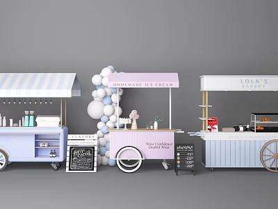 Mobile Food Carts For Homemade Ice Cream And Desserts With Stylish Design 3d model