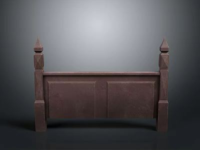 Wooden Stone Furniture Cabinet With Dark Brown Finish Carved Pillars And Pointed Tops 3d model