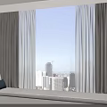 Gray Thick Curtains With White Sheer Panels By Window Seat With City View