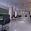 Modern Hair Salon Interior With Stylish Chairs Large Mirrors And Pendant Lights