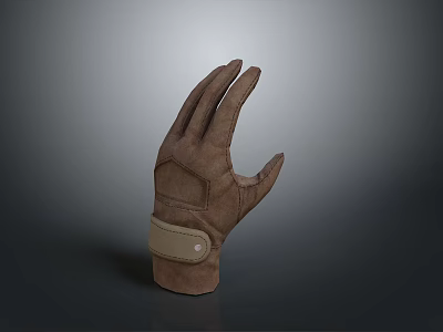 Practical Brown Leather Glove With Beige Strap At Wrist For Daily Use 3d model