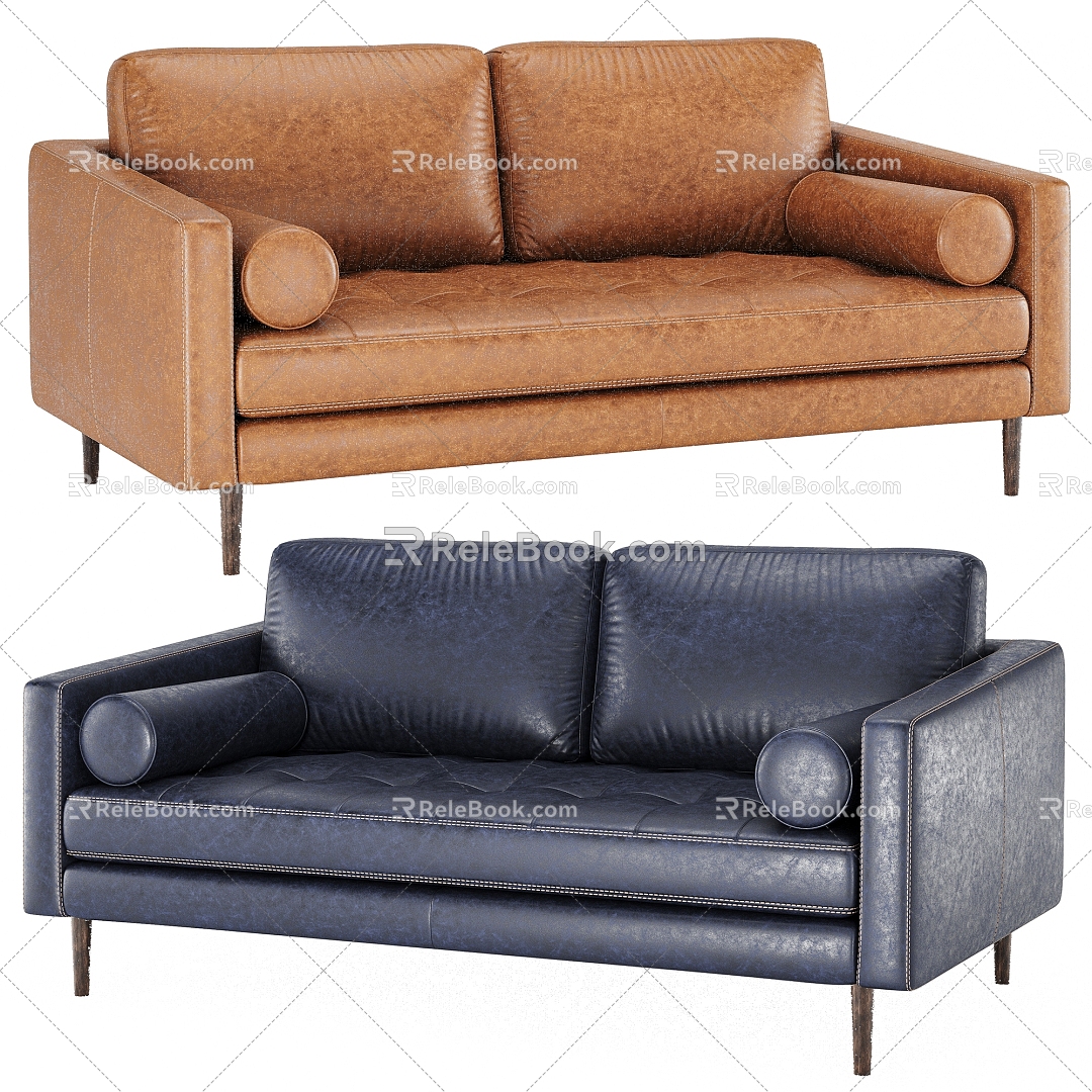 Tanned artificial leather two-seat sofa 3d model