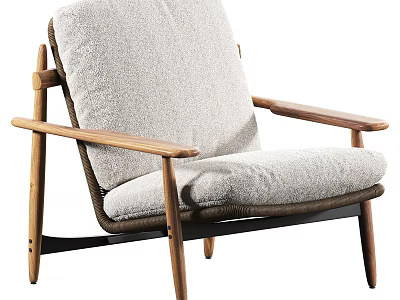 Modern Outdoor Chair With Wooden Frame And Gray Padded Seat Backrest 3d model