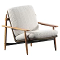 Modern Outdoor Chair With Wooden Frame And Gray Padded Seat Backrest