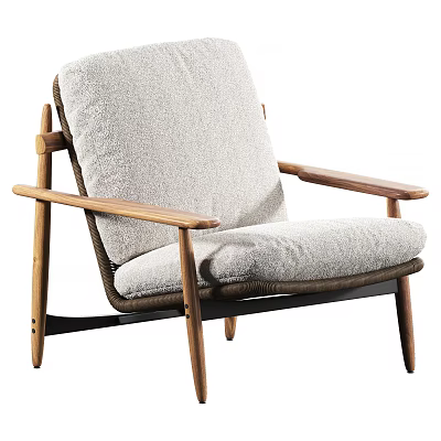 Modern Outdoor Chair With Wooden Frame And Gray Padded Seat Backrest 3d model