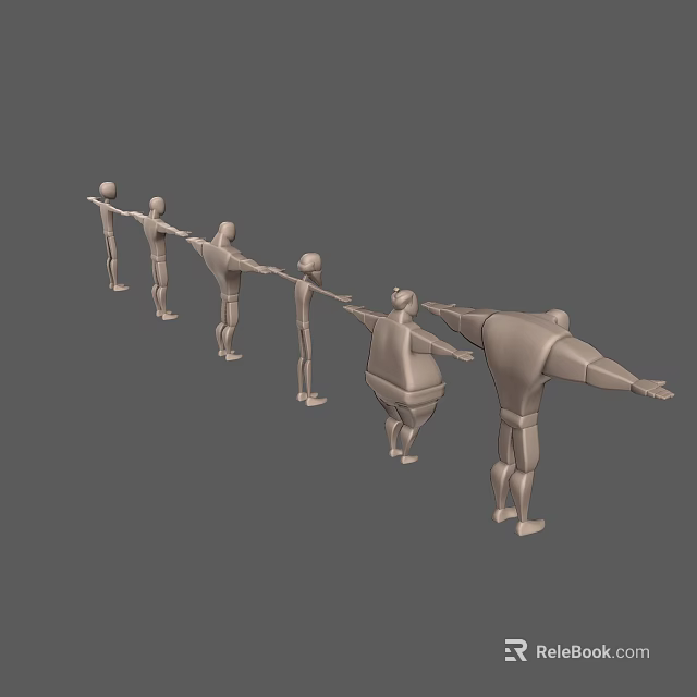 3D Game And Movie Character Models With Varying Body Sizes Lined Up In Sequence 3d model 